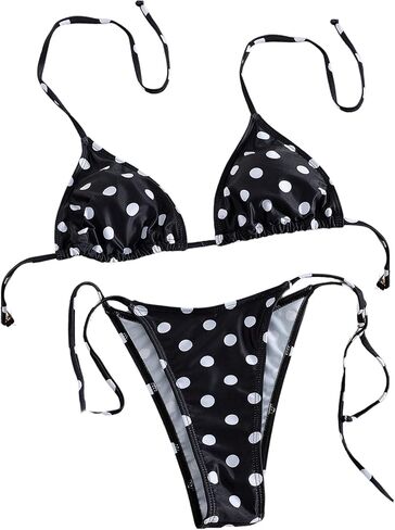 GORGLITTER Women's Polka Dots Swim Suits Halter String Bikini Set Sexy Thong Cheeky Two Piece Swimsuits in Saudi Arabia
