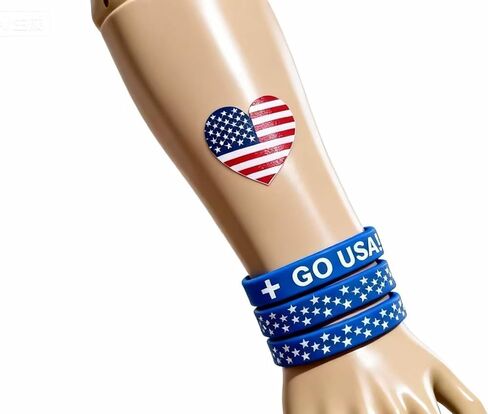 Patriotic USA Go Blue Silicone Wristband with American Flag Temporary Tattoos, Bulk Pack for Football Soccer Basketball Tailgate Party Favors, 2026 World Cup, Concerts & Game Day for Men Women in Saudi Arabia