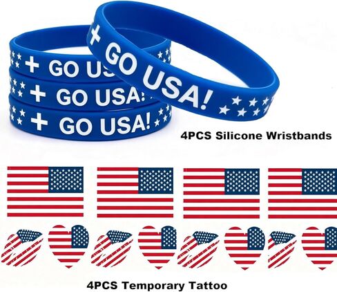 Patriotic USA Go Blue Silicone Wristband with American Flag Temporary Tattoos, Bulk Pack for Football Soccer Basketball Tailgate Party Favors, 2026 World Cup, Concerts & Game Day for Men Women in Saudi Arabia