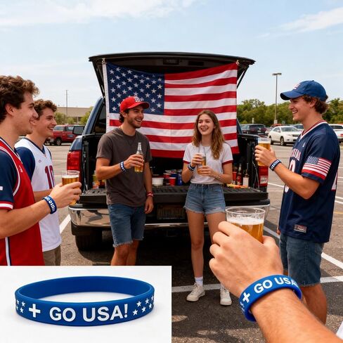 Patriotic USA Go Blue Silicone Wristband with American Flag Temporary Tattoos, Bulk Pack for Football Soccer Basketball Tailgate Party Favors, 2026 World Cup, Concerts & Game Day for Men Women in Saudi Arabia