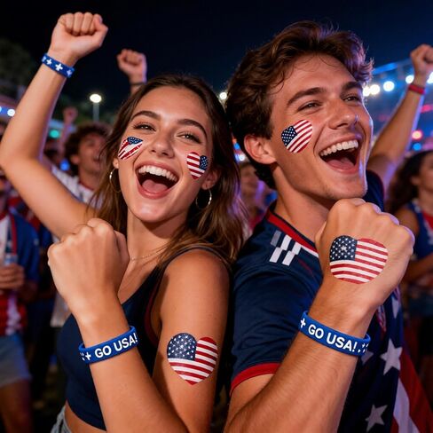 Patriotic USA Go Blue Silicone Wristband with American Flag Temporary Tattoos, Bulk Pack for Football Soccer Basketball Tailgate Party Favors, 2026 World Cup, Concerts & Game Day for Men Women in Saudi Arabia