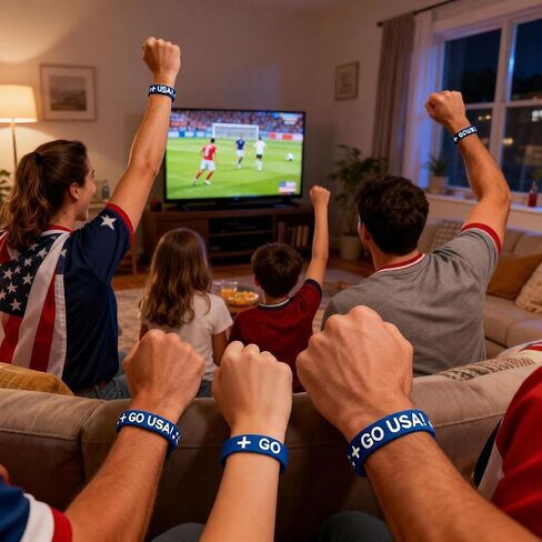 Patriotic USA Go Blue Silicone Wristband with American Flag Temporary Tattoos, Bulk Pack for Football Soccer Basketball Tailgate Party Favors, 2026 World Cup, Concerts & Game Day for Men Women in Saudi Arabia