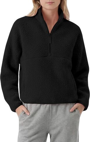 Locachy Women's Lightweight Half Zip Warm Fleece Sweatshirt Fall Winter Cozy Pullover Tops with Zipper Pockets in Kuwait