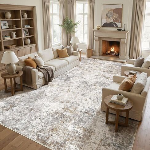 3X10 Washable Runner Rug for Hallway: Soft Neutral Modern Abstract Area Rug - Non-Slip Low Pile Long Throw Indoor Carpet for Kitchen Entryway Kitchen Bedroom Laundry- Brown Grey in Kuwait