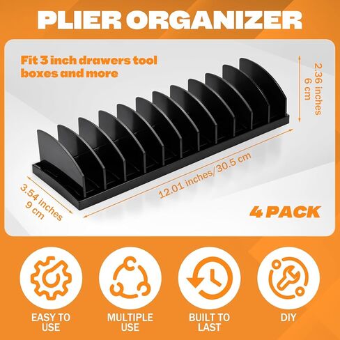 Chunful 4 حزمة كماشة المنظم الرف 44 فتحة أداة مربع المنظم كماشة حامل مع قاعدة مطاطية غير قابلة للانزلاق فواصل قابلة للتعديل القاطع المنظمون أداة تخزين درج للأب الميكانيكا المهنية الرجال in Kuwait