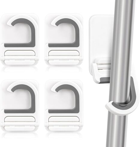 4 Pcs White Broom and Mop Holder Wall Mount Self-Adhesive Anti-Slip Gripper Cleaning Organizer Mop Handle Hanger Multi-Purpose Hook for Household, Home, Kitchen,Bathroom, Garden, Garage Storage in Saudi Arabia
