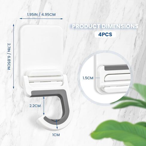 4 Pcs White Broom and Mop Holder Wall Mount Self-Adhesive Anti-Slip Gripper Cleaning Organizer Mop Handle Hanger Multi-Purpose Hook for Household, Home, Kitchen,Bathroom, Garden, Garage Storage in Saudi Arabia