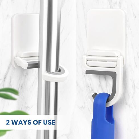 4 Pcs White Broom and Mop Holder Wall Mount Self-Adhesive Anti-Slip Gripper Cleaning Organizer Mop Handle Hanger Multi-Purpose Hook for Household, Home, Kitchen,Bathroom, Garden, Garage Storage in Saudi Arabia