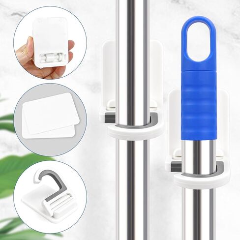 4 Pcs White Broom and Mop Holder Wall Mount Self-Adhesive Anti-Slip Gripper Cleaning Organizer Mop Handle Hanger Multi-Purpose Hook for Household, Home, Kitchen,Bathroom, Garden, Garage Storage in Saudi Arabia