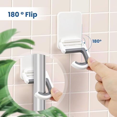 4 Pcs White Broom and Mop Holder Wall Mount Self-Adhesive Anti-Slip Gripper Cleaning Organizer Mop Handle Hanger Multi-Purpose Hook for Household, Home, Kitchen,Bathroom, Garden, Garage Storage in Saudi Arabia