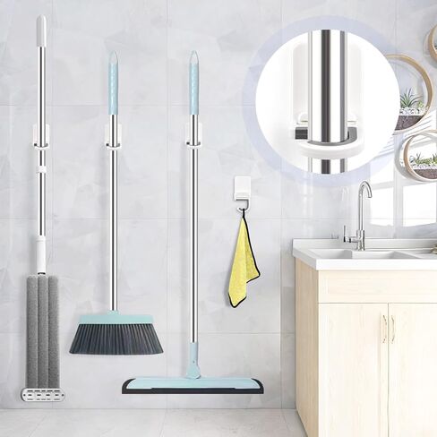 4 Pcs White Broom and Mop Holder Wall Mount Self-Adhesive Anti-Slip Gripper Cleaning Organizer Mop Handle Hanger Multi-Purpose Hook for Household, Home, Kitchen,Bathroom, Garden, Garage Storage in Saudi Arabia