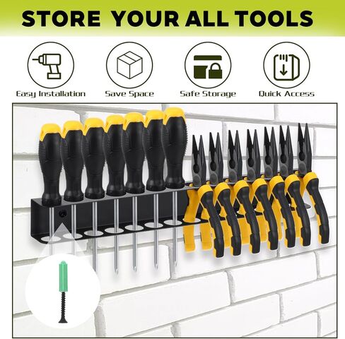 2 Pcs Screwdriver Plier Organizer Wall Mount, Screwdriver Rack, Metal Plier Holder Utility Tool Holder Organizers and Storage Rack for Garage Workshop Workbench Tool Chest Cart in Saudi Arabia