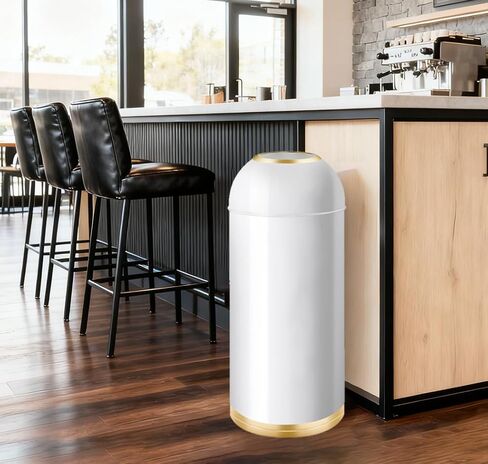 35L/9 Gallon Black Gold Stainless Steel Commercial/Kitchen Trash Can, Round Open Top Waste Bin Garbage Bin for Home Office Restaurant (White Gold, 9gallon) in Saudi Arabia