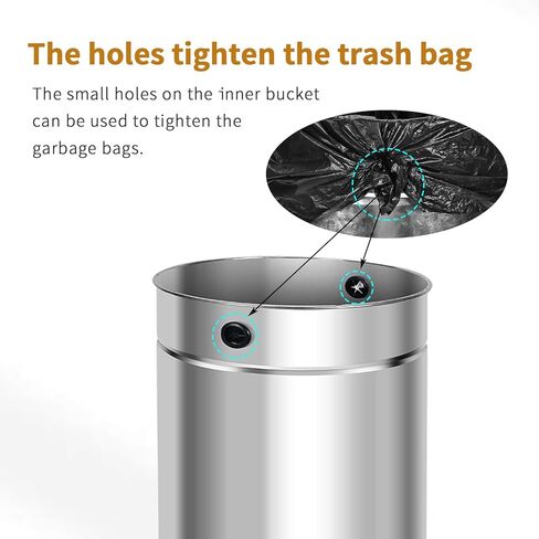 35L/9 Gallon Black Gold Stainless Steel Commercial/Kitchen Trash Can, Round Open Top Waste Bin Garbage Bin for Home Office Restaurant (White Gold, 9gallon) in Saudi Arabia