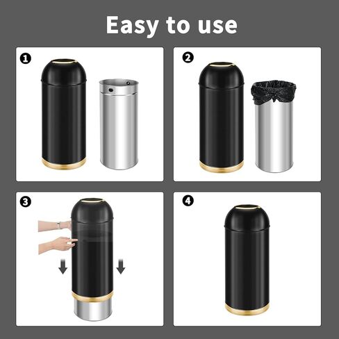 35L/9 Gallon Black Gold Stainless Steel Commercial/Kitchen Trash Can, Round Open Top Waste Bin Garbage Bin for Home Office Restaurant (White Gold, 9gallon) in Saudi Arabia