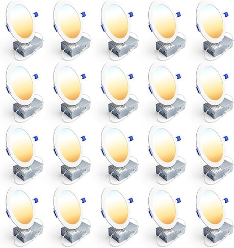 Ensenior 36 Pack 6 Inch LED Recessed Light, Dimmable, 2700K-5000K 5CCT, 1200LM High Brightness, 12W 120V, Damp Rated, Ultra-Thin Canless Wafer Ceiling Light - ETL & FCC & IC in Saudi Arabia