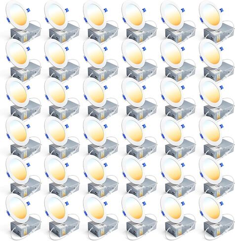 Ensenior 36 Pack 6 Inch LED Recessed Light, Dimmable, 2700K-5000K 5CCT, 1200LM High Brightness, 12W 120V, Damp Rated, Ultra-Thin Canless Wafer Ceiling Light - ETL & FCC & IC in Saudi Arabia