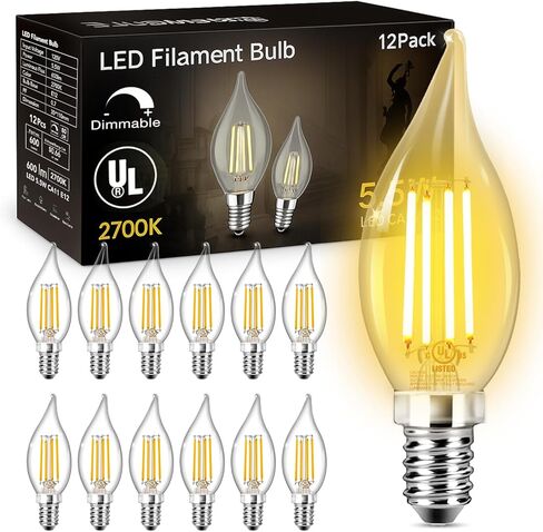 DAYBETTER E12 LED Bulb Dimmable, Chandelier Light Bulbs, Candelabra Light Bulbs 60 Watt Equivalent, 2700K Soft Warm White, 5.5W 600LM, Flame Tip Vintage Flame Light Bulb, 12 Pack in Saudi Arabia
