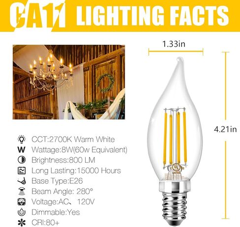 DAYBETTER E12 LED Bulb Dimmable, Chandelier Light Bulbs, Candelabra Light Bulbs 60 Watt Equivalent, 2700K Soft Warm White, 5.5W 600LM, Flame Tip Vintage Flame Light Bulb, 12 Pack in Saudi Arabia