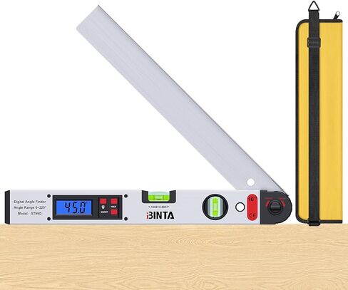 منقلة مكتشف الزوايا الرقمية من BINTA 0-225 درجة أداة قياس عالية الدقة من الألومنيوم مع شاشة LCD بإضاءة خلفية وحقيبة تخزين لمستويات الفقاعات العمودية الأفقية للأعمال الخشبية والبناء والنجارة باللون الفضي in Kuwait