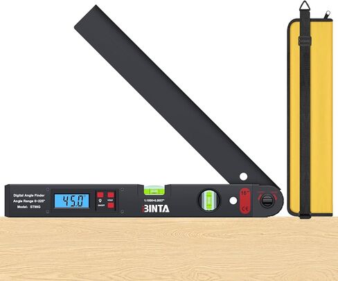 منقلة مكتشف الزوايا الرقمية من BINTA 0-225 درجة أداة قياس عالية الدقة من الألومنيوم مع شاشة LCD بإضاءة خلفية وحقيبة تخزين لمستويات الفقاعات العمودية الأفقية للأعمال الخشبية والبناء والنجارة باللون الفضي in Kuwait
