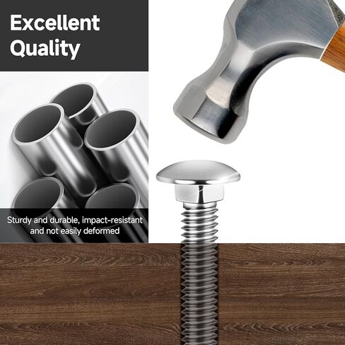 Mywish (8 Sets) 1/2-13 x 2 Carriage Bolts Screws Round Head Square Neck and Hex Nuts & Flat Washers, Full Threaded 304 Stainless Steel Bright Finish 1/2 Bolts in Saudi Arabia