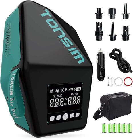 مضخة لوح التجديف الكهربائية Tonsim 20 رطل لكل بوصة مربعة، مضخة SUP قابلة لإعادة الشحن مع 4 أوضاع، نفخ وتفريغ مزدوج المرحلة، موصل سيارة 12 فولت تيار مستمر، إيقاف تلقائي لألواح التجديف، قوارب الكاياك والخيام، أسود in Kuwait