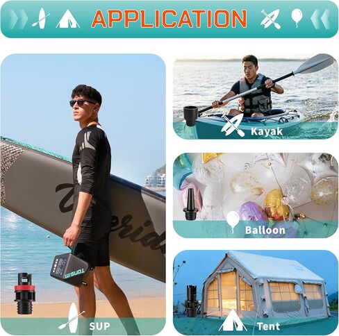 مضخة لوح التجديف الكهربائية Tonsim 20 رطل لكل بوصة مربعة، مضخة SUP قابلة لإعادة الشحن مع 4 أوضاع، نفخ وتفريغ مزدوج المرحلة، موصل سيارة 12 فولت تيار مستمر، إيقاف تلقائي لألواح التجديف، قوارب الكاياك والخيام، أسود in Kuwait