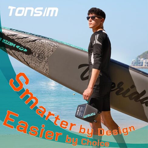 مضخة لوح التجديف الكهربائية Tonsim 20 رطل لكل بوصة مربعة، مضخة SUP قابلة لإعادة الشحن مع 4 أوضاع، نفخ وتفريغ مزدوج المرحلة، موصل سيارة 12 فولت تيار مستمر، إيقاف تلقائي لألواح التجديف، قوارب الكاياك والخيام، أسود in Kuwait