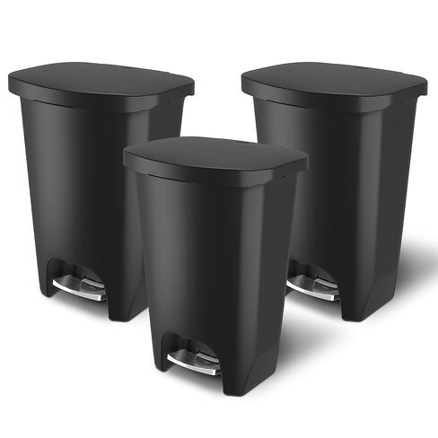 Glad 4 Pack Premium 13 Gal Trash Can, Plastic Kitchen Waste Bin with Odor Protection of Lid, Stainless Steel Foot Pedal and Garbage Bag Rings, Black in Saudi Arabia