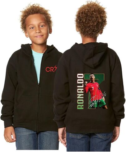 Kids Portugal Flag Zip Up Hoodie – Number 7 Soccer Fan Hoodie, Front & Back Print in Saudi Arabia