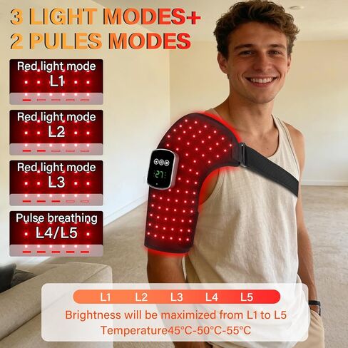 Red Light Therapy for Shoulder, Near-Infrared Light Therapy Pad，660nm & 850nm Portable Heated Shoulder Pad，5 Modes 5000mAh Portable & Longer Runtime in Saudi Arabia