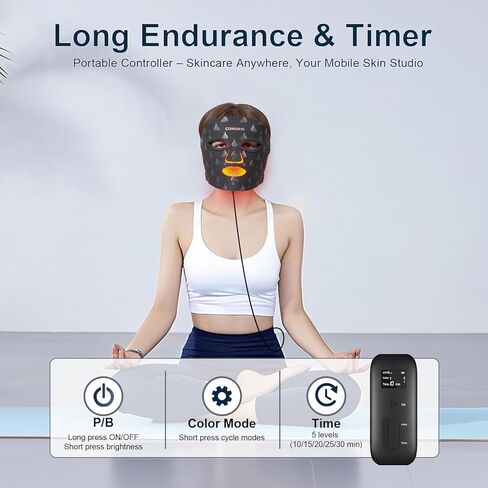 Red Light Therapy Mask for Face, 8 Modes 5 Intensities Red Light Mask with 850nm Infrared & 432 LEDs, 2000mAh Rechargeable Portable LED Face Mask Light Therapy with Timer, at Home in Kuwait
