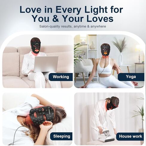 Red Light Therapy Mask for Face, 8 Modes 5 Intensities Red Light Mask with 850nm Infrared & 432 LEDs, 2000mAh Rechargeable Portable LED Face Mask Light Therapy with Timer, at Home in Kuwait