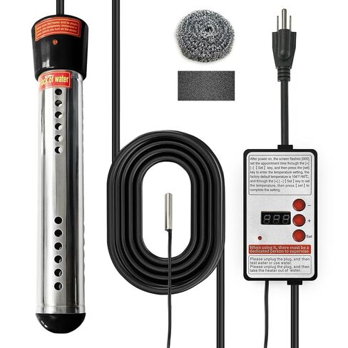 سخان مياه غمر-304 سخان مياه محمول من الفولاذ المقاوم للصدأ المدمج في طاقة السيارات ، ترموستات ، سخان الساخن المضاد للاحتفال ، سخان دلو مراقبة درجة الحرارة للتخييم المنزلي RV in Kuwait