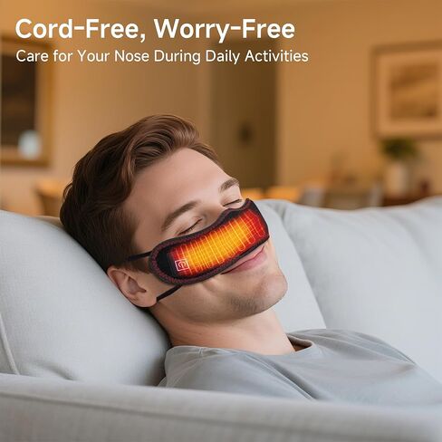 قناع أنف لاسلكي مُسخن لبيئات الهواء الجاف والتيار المتردد، 16 خرزة ضوء أحمر، 3 مستويات للحرارة، قابل لإعادة الشحن عبر USB، غطاء أنف محمول للسفر والراحة اليومية in Kuwait