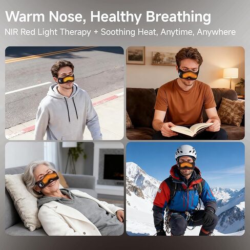 قناع أنف لاسلكي مُسخن لبيئات الهواء الجاف والتيار المتردد، 16 خرزة ضوء أحمر، 3 مستويات للحرارة، قابل لإعادة الشحن عبر USB، غطاء أنف محمول للسفر والراحة اليومية in Kuwait