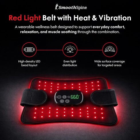 SmoothSpine Red Light Belt with Heat & Vibration – Wearable Red Light & Infrared Light Waist Belt Wrap, Cordless Back & Waist Comfort Device for Relaxation, Daily Use & Home Wellness in Saudi Arabia