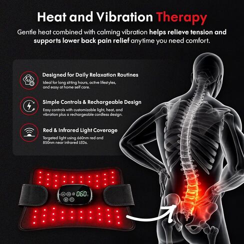 SmoothSpine Red Light Belt with Heat & Vibration – Wearable Red Light & Infrared Light Waist Belt Wrap, Cordless Back & Waist Comfort Device for Relaxation, Daily Use & Home Wellness in Saudi Arabia