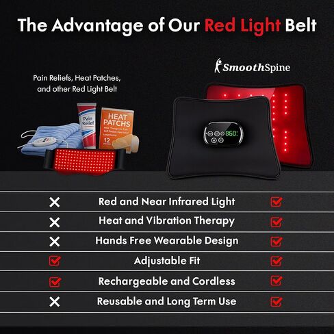 SmoothSpine Red Light Belt with Heat & Vibration – Wearable Red Light & Infrared Light Waist Belt Wrap, Cordless Back & Waist Comfort Device for Relaxation, Daily Use & Home Wellness in Saudi Arabia