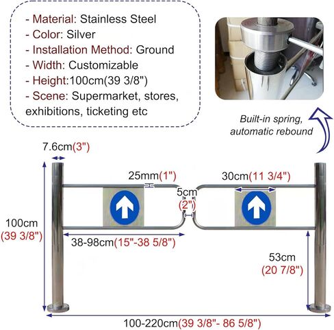 باب دوار أمني أوتوماتيكي للملاعب والمتاحف | حاجز الوصول إلى البوابة المتأرجحة في اتجاه واحد | بوابة مدخل السلامة (110 × 100 سم 43 × 39 بوصة) in Kuwait