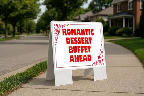Romantic Dessert Buffet Ahead Red Frame With Hearts Up Arrows A-Frame Single Sided 23x23 in. sign in Saudi Arabia