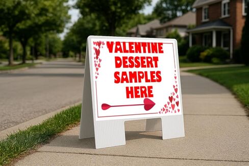 Valentine Dessert Samples Here Red Frame With Hearts Up Arrows A-Frame Single Sided 23x23 in. sign in Saudi Arabia