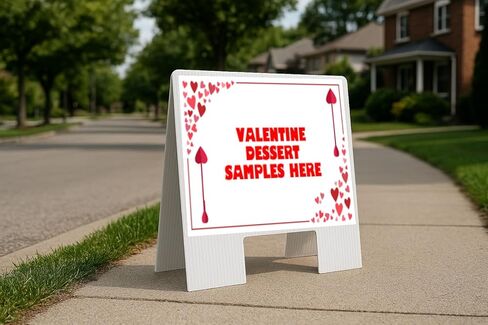 Valentine Dessert Samples Here Red Frame With Hearts Up Arrows A-Frame Single Sided 23x23 in. sign in Saudi Arabia
