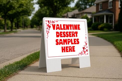 Valentine Dessert Samples Here Red Frame With Hearts Up Arrows A-Frame Single Sided 23x23 in. sign in Saudi Arabia