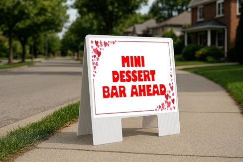 Mini Dessert Bar Ahead Red Frame With Hearts Up Arrows A-Frame Single Sided 23x23 in. sign in Kuwait