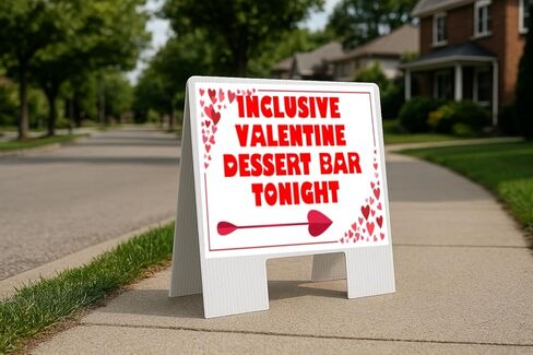 Inclusive Valentine Dessert Bar Tonight Red Frame With Hearts Directional Arrows A-Frame Double Sided 23x23 in. sign in Kuwait