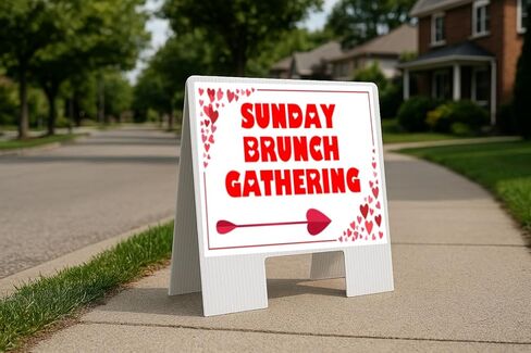 Sunday Brunch Gathering Red Frame With Hearts Directional Arrows A-Frame Double Sided 23x23 in. sign in Kuwait