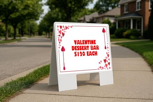 Valentine Dessert Bar $120 Each Red Frame With Hearts Up Arrows A-Frame Single Sided 23x23 in. sign in Saudi Arabia