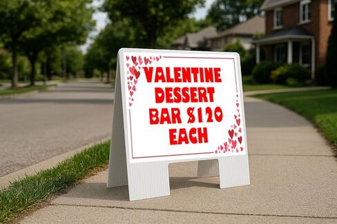 Valentine Dessert Bar $120 Each Red Frame With Hearts Up Arrows A-Frame Single Sided 23x23 in. sign in Saudi Arabia